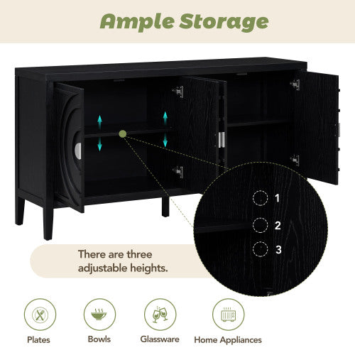 Vintage Sideboard With Round Recessed Design Round Metal Doorknob For Entrance, Dining Room, Living Room