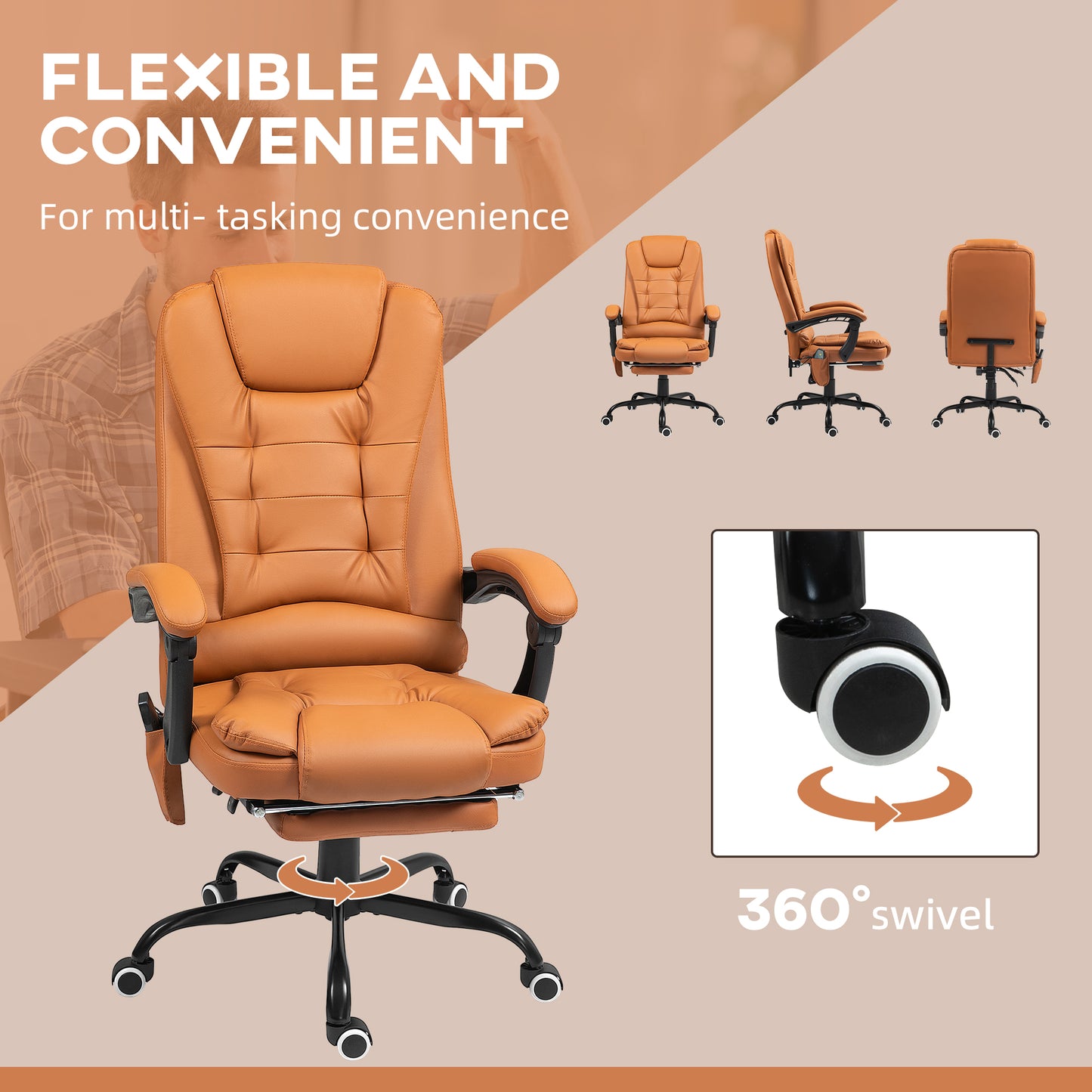 7-Point Vibrating Massage Office Chair High Back Massaging Office Desk Chair with Lumbar Support, Footrest, Light Brown