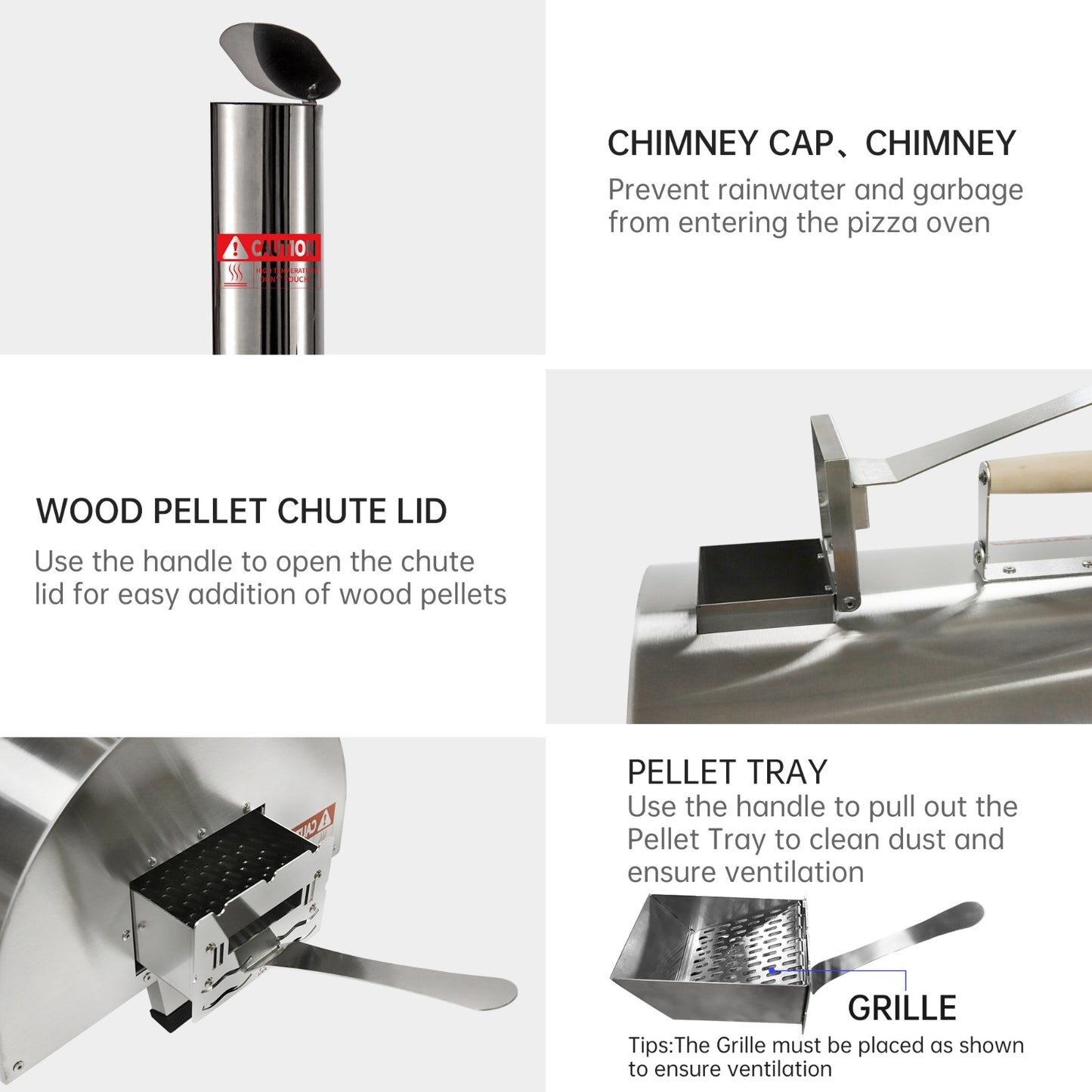 Outdoor 12 Automatic Rotatable Wood Fired Pizza Oven, Stainless Steel Portable