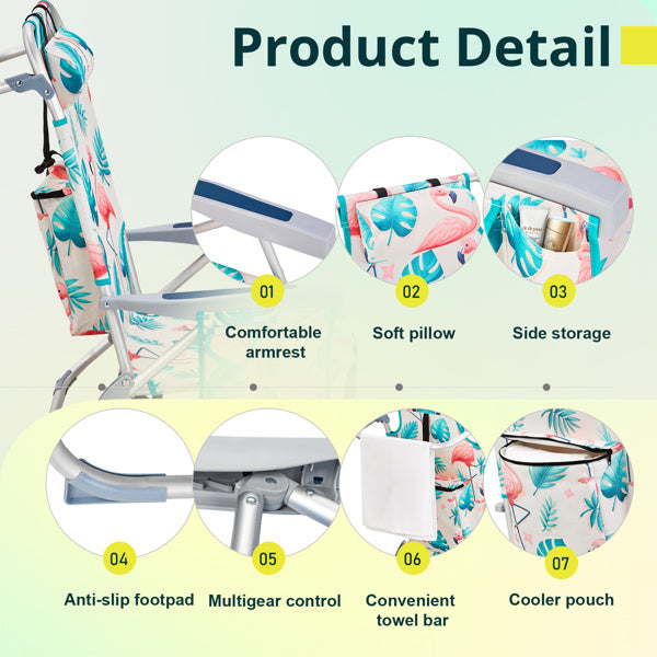 63x65x82cm, Flamingo Motif, Aluminum, Beach Chair, Oxford Cloth