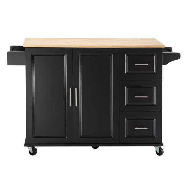 Kitchen Island & Kitchen Cart, Mobile Kitchen Island, Rubber Wood Top, Big & Adjustable Shelf Inside Cabinet For Different Utensils, Luxury Design Fits Party At Different Site.