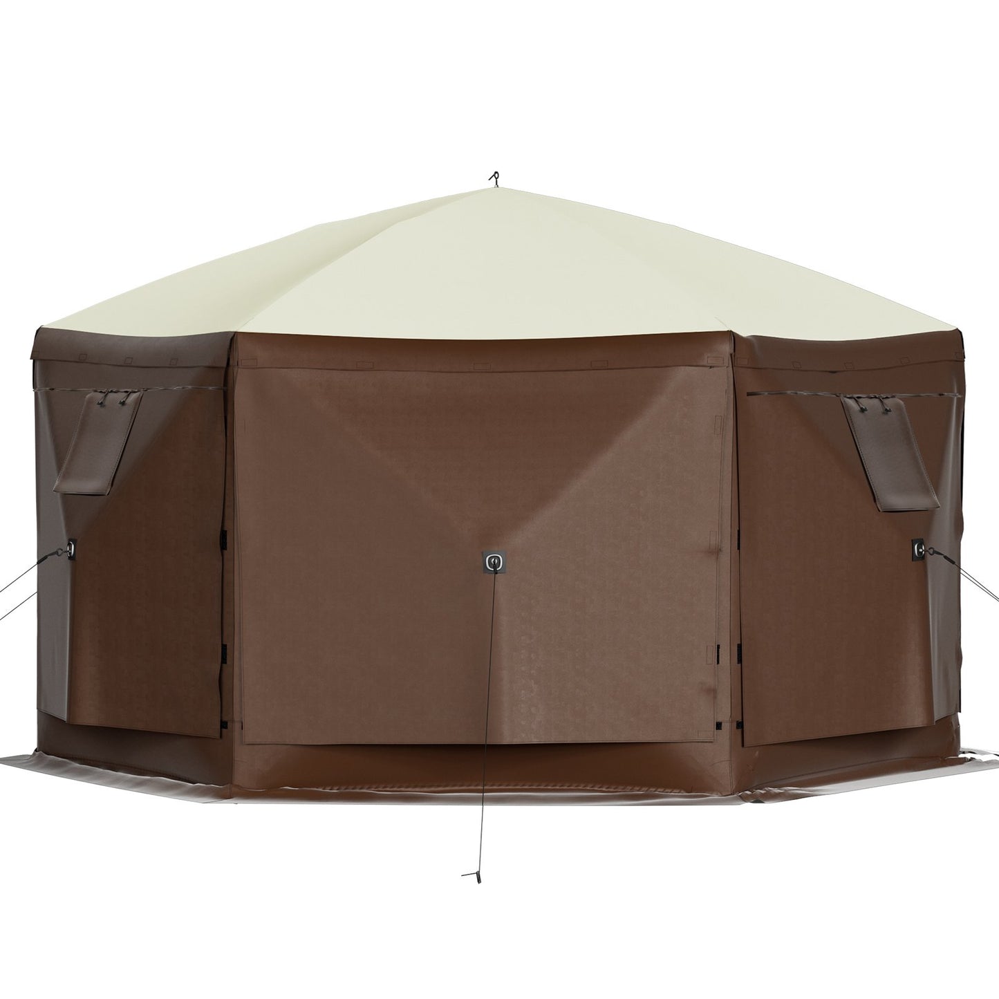 VEVOR Camping Gazebo Tent, 6 Sided Pop-up Canopy Screen Tent For 8 Person Camping, Waterproof Screen Shelter Portable Storage Bag, Ground Stakes, Mesh Windows, Brown & Beige