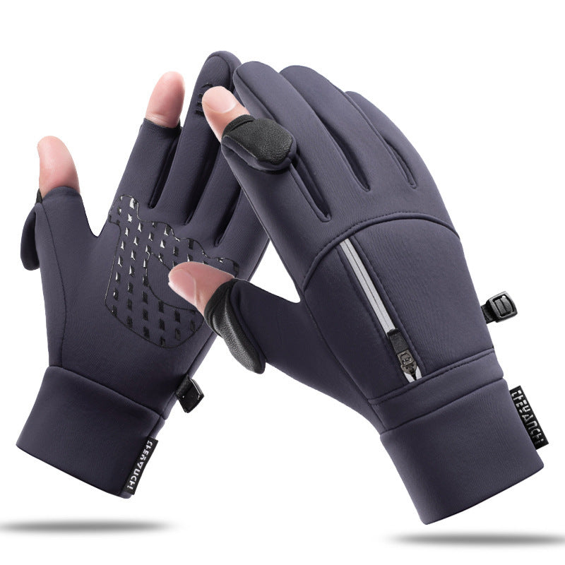 Outdoor Cycling Sports Anti-slip Leakage Two Finger Touch Screen Thickened Fishing Riding Gloves