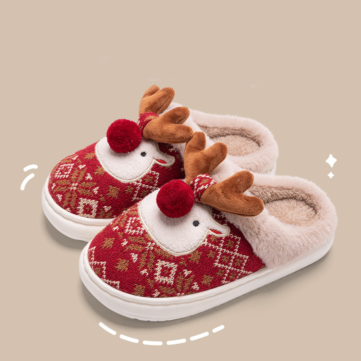 Lindas pantuflas navideñas de peluche de alce