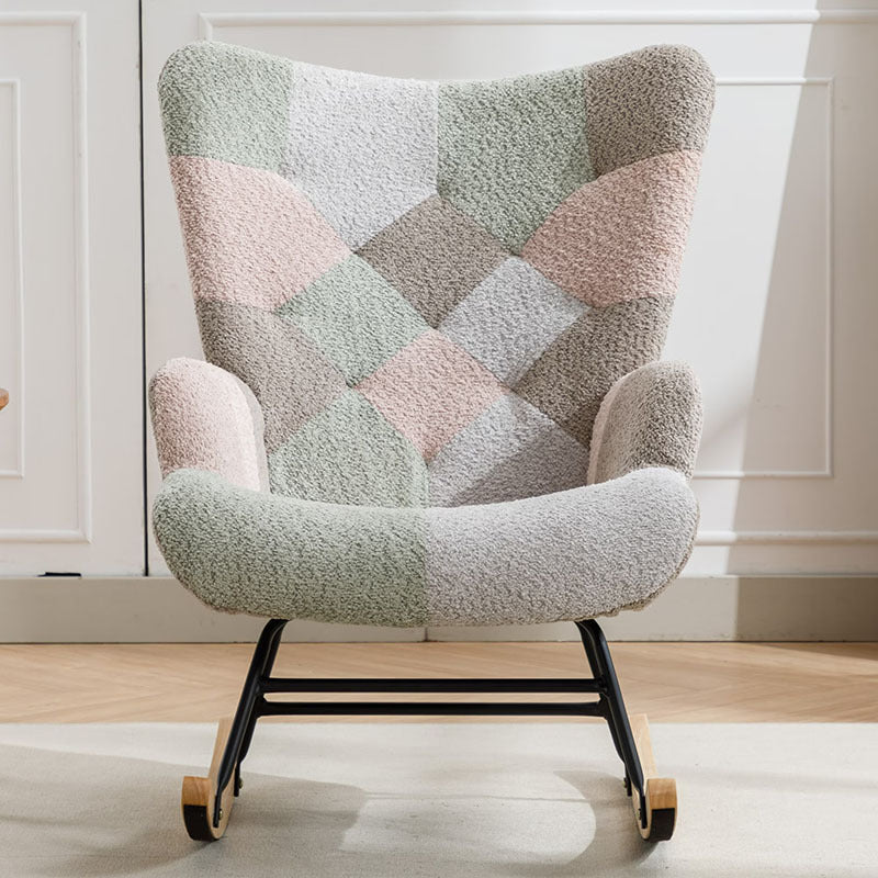 Modern Patchwork Accent Chair With Solid Wood Armrest And Feet