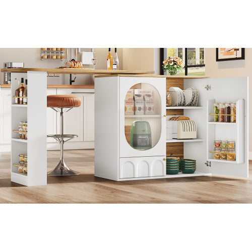 360  Rotating Bar Table Body 138 X 39 X 105 Cm, Coffee Bar Furniture, Rotating Dining Table With Storage Space, Kitchen Island, Two Doors With Shelves, Sideboard, Buffet, White