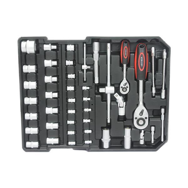 Black Manual Toolbox With 4 Layers Of Tool Sets And Wheels
