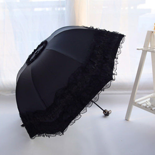 Folding Lace Black Glue Sunscreen And UV Protection Sun Umbrella