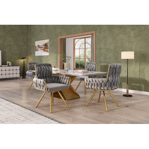 Velvet Dining Chair, Armchair, Single Luxurious Living Room And Bedroom Swivel Chair, Leisure Swivel Chair With Four Metal Support Legs, Gray