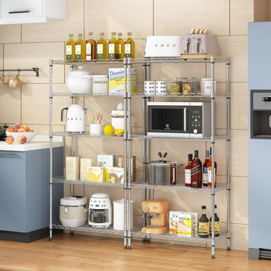 Carbon Steel Rectangular Metal 5-layer Storage Rack - Silver Gray