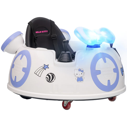 Hello Kitty Kids Ride On Bumper Car With Remote Control, Two Joysticks, Music, Lights, Safety Belt, White