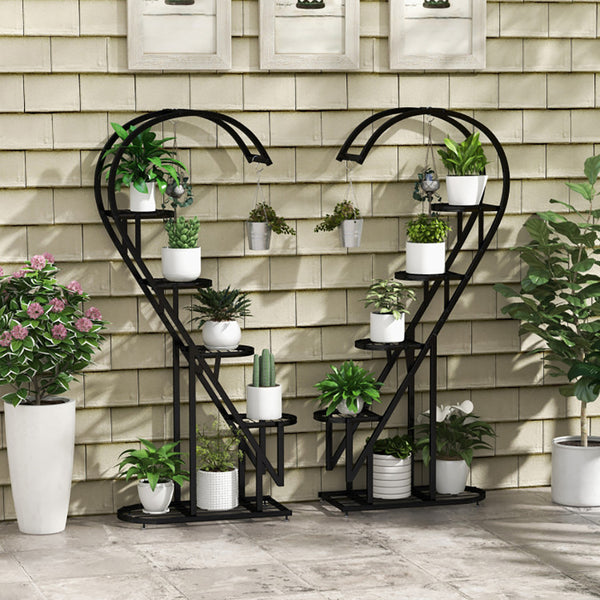 5 Tier Metal Plant Stand With Hanging Hook For Multiple Plants