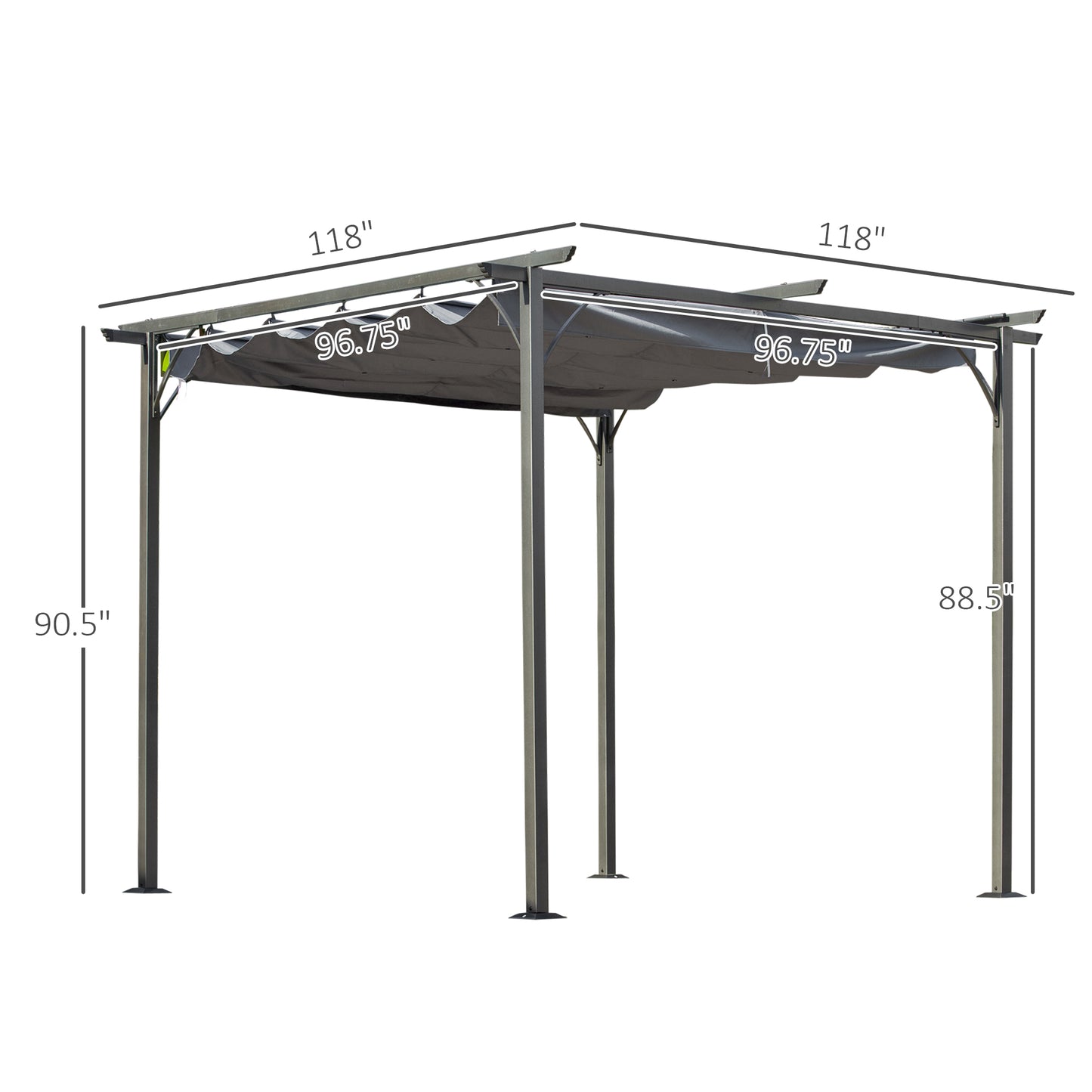 10' x 10' Outdoor Retractable Pergola Canopy, Metal Patio Shade Shelter for Backyard, Porch Party, Garden, Grill Gazebo, Gray