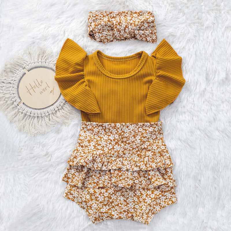 Summer Baby Girl Flounced Sleeve Triangle Rompers Suit