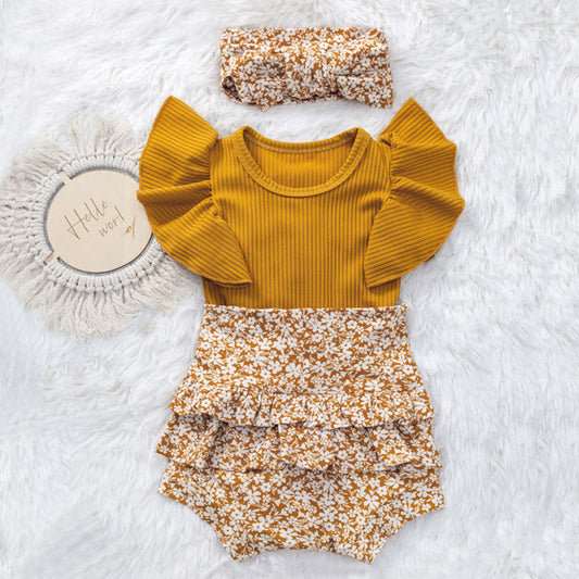 Summer Baby Girl Flounced Sleeve Triangle Rompers Suit