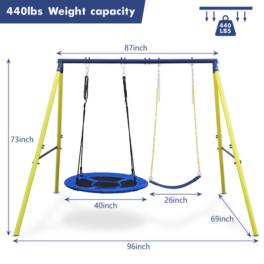 2 In 1 Swing Set With Hammock Swing, Belt Swing For