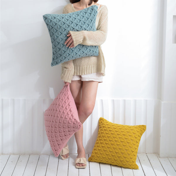 Funda de almohada de punto Nordic Ins Lingge Hole de color sólido acrílico para el hogar, suave, para sofá 