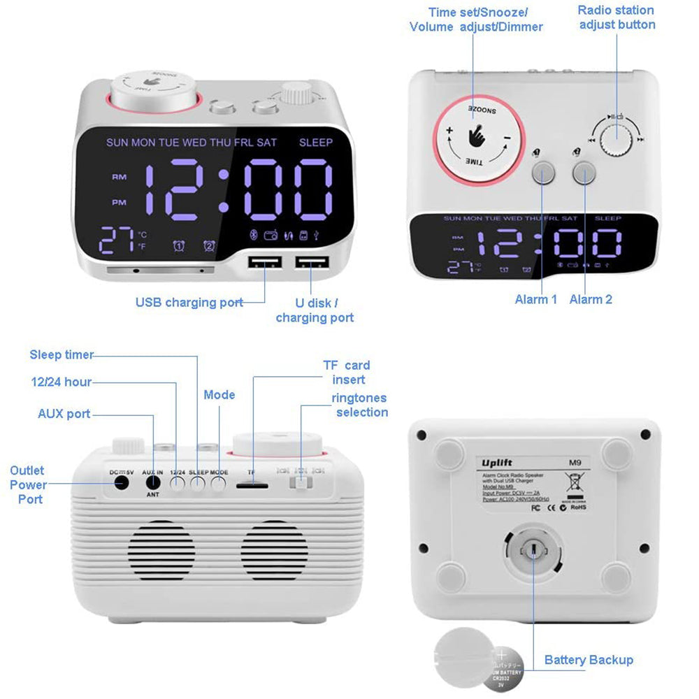 Radio Bluetooth Audio Speaker Bedside Alarm Clock Player All-In-One Can Charge Mobile Phones