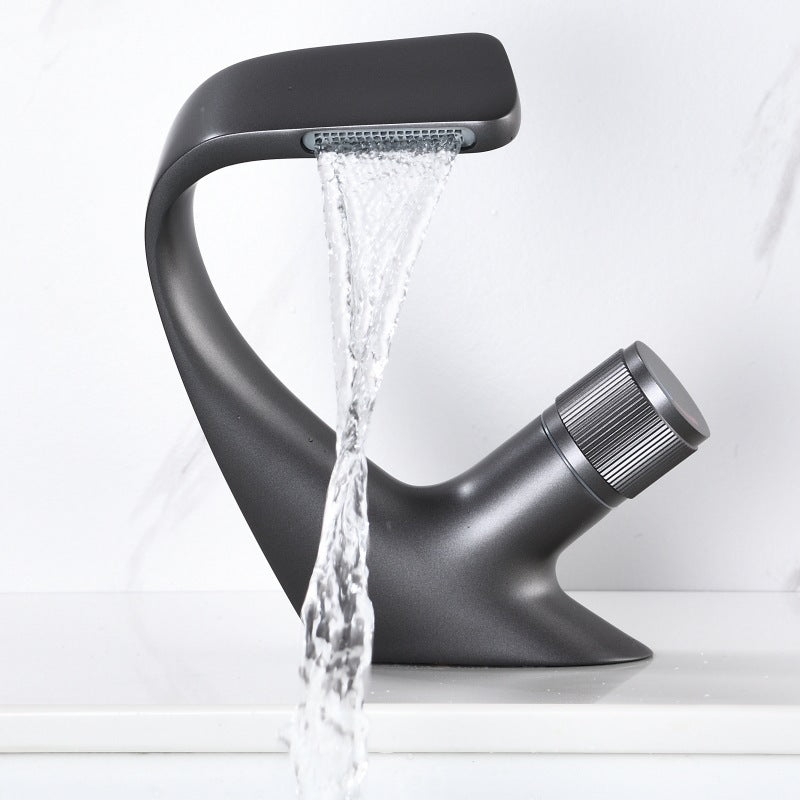 Copper Black Washbasin Waterfall Hot And Cold Bathroom Light Luxury Basin Faucet