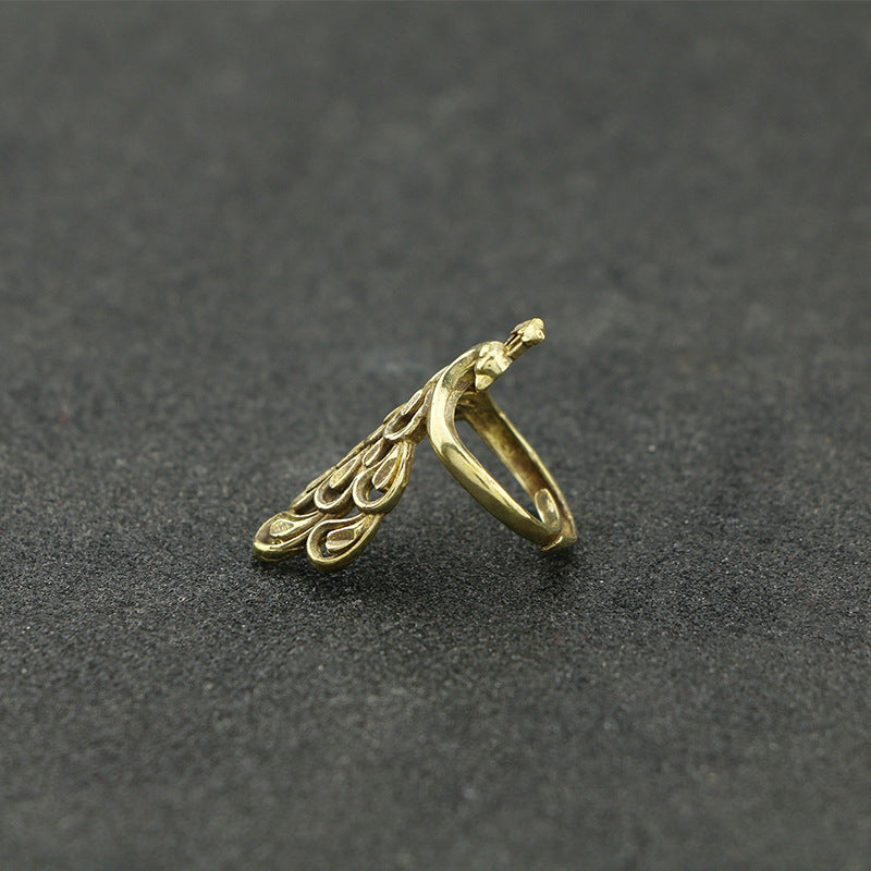 Pure Copper Ladies Ring Retro Opening Peacock Open Screen Brass Jewelry
