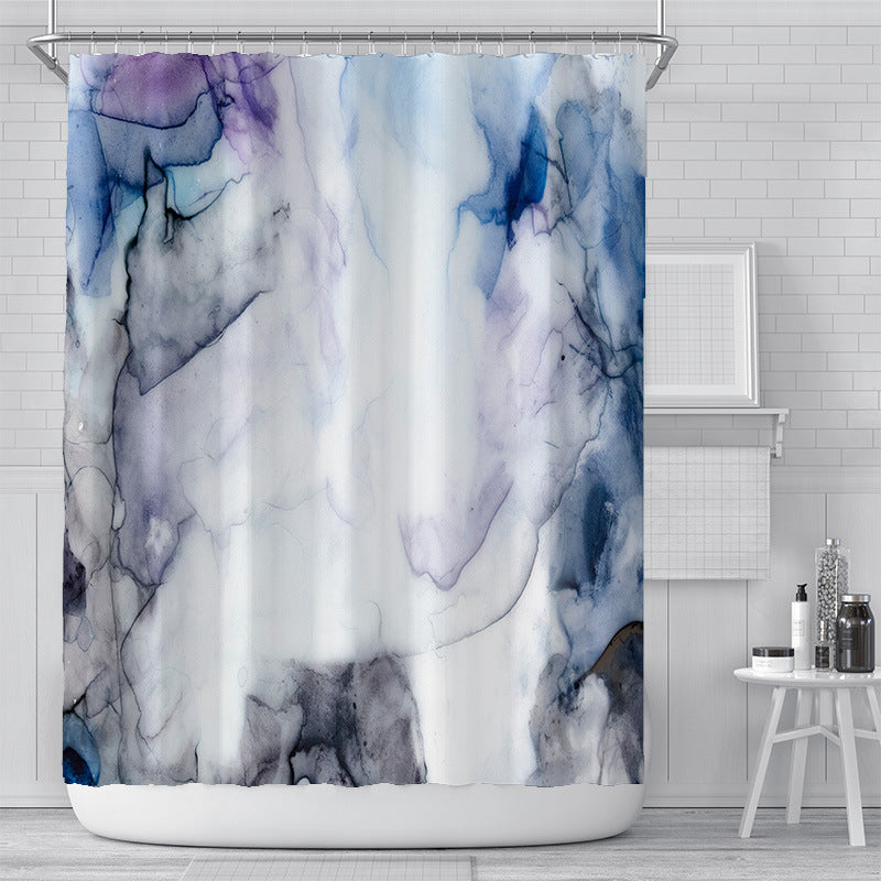 Cross-Border Watercolor Creative Digital Printing Shower Curtain Waterproof Polyester Bathroom Curtain Shower Curtain Customization