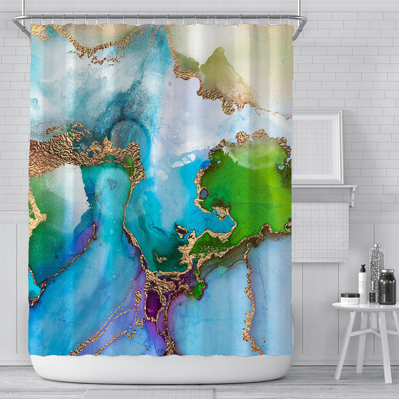 Cross-Border Watercolor Creative Digital Printing Shower Curtain Waterproof Polyester Bathroom Curtain Shower Curtain Customization