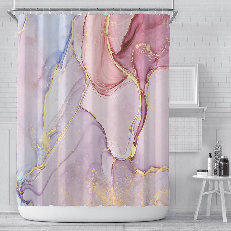 Cross-Border Watercolor Creative Digital Printing Shower Curtain Waterproof Polyester Bathroom Curtain Shower Curtain Customization
