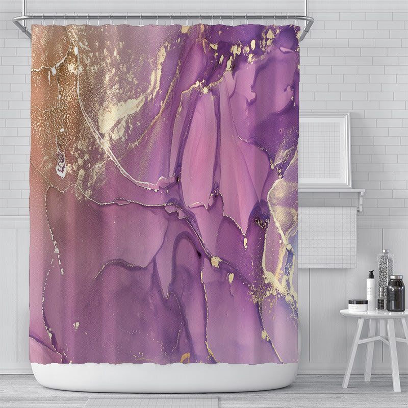 Cross-Border Watercolor Creative Digital Printing Shower Curtain Waterproof Polyester Bathroom Curtain Shower Curtain Customization