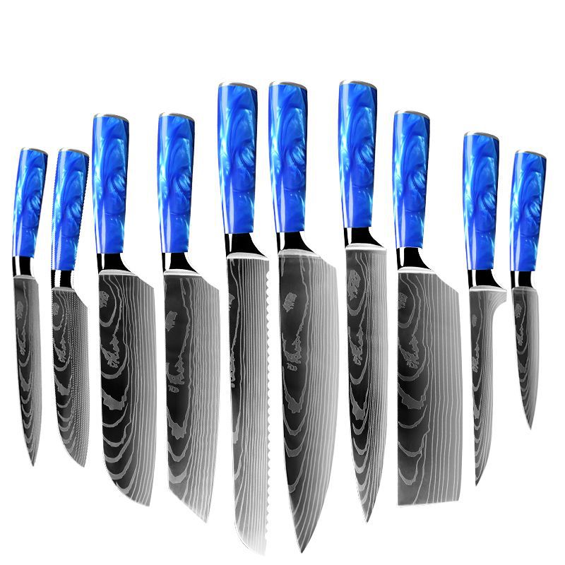 Household Chef Knife Knife Set With Light Blue Resin Handle