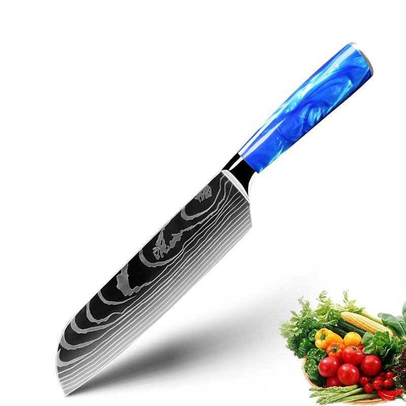 Household Chef Knife Knife Set With Light Blue Resin Handle