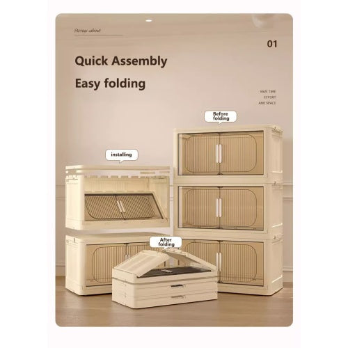 Collapsible Storage Bins With Magnetic Door  Plastic Storage Cabinet With Wheels  Closet Organizers And Storage Containers