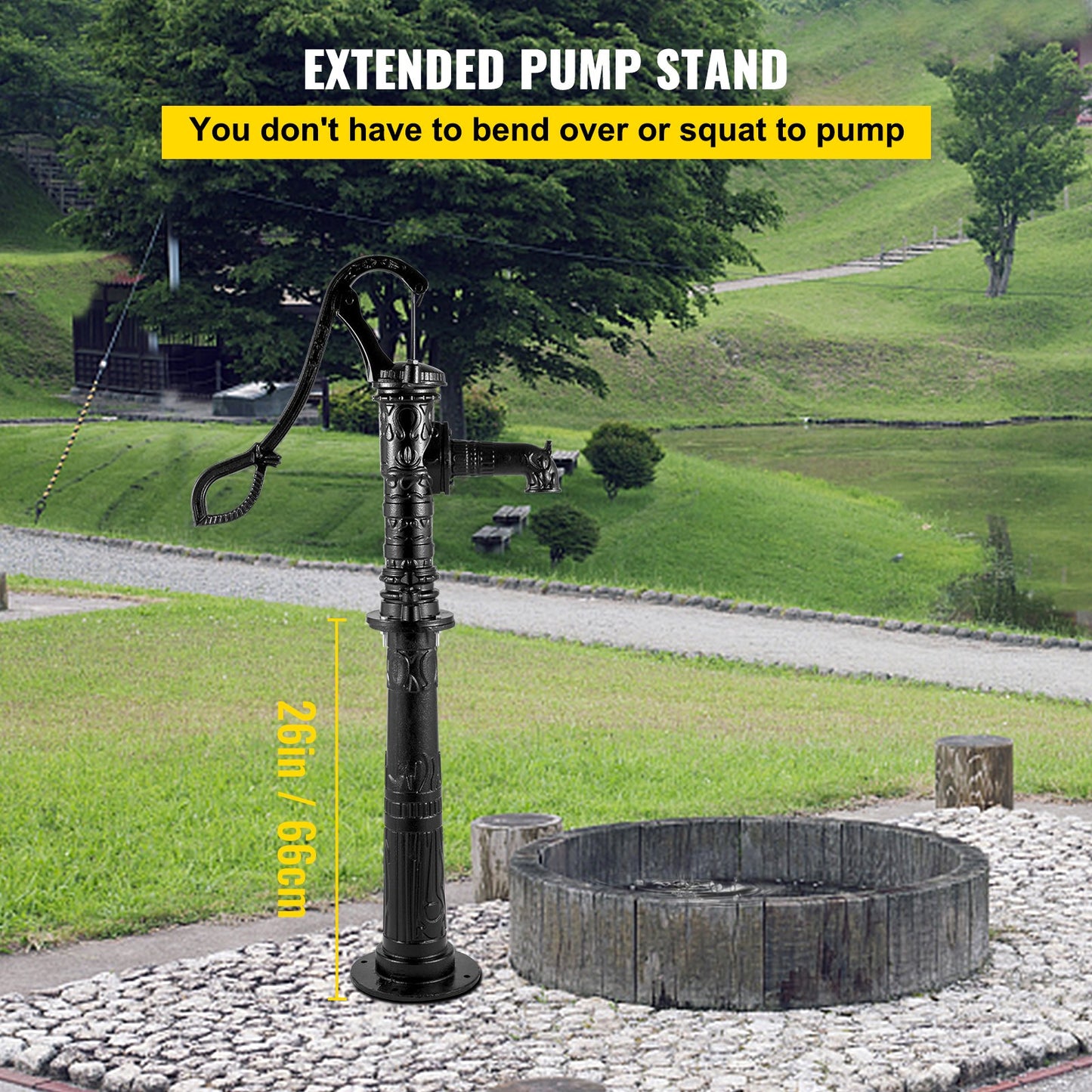 Hand Water Pump With Stand, 15.7 X 9.4 X 53.1 Inch Pitcher Pump & 26 Inch Pump Stand With Pre-set 1/2" Holes For Easy Installation, Rustic Cast Iron Well Pump For Yard, Garden, Farm Irrigation,B