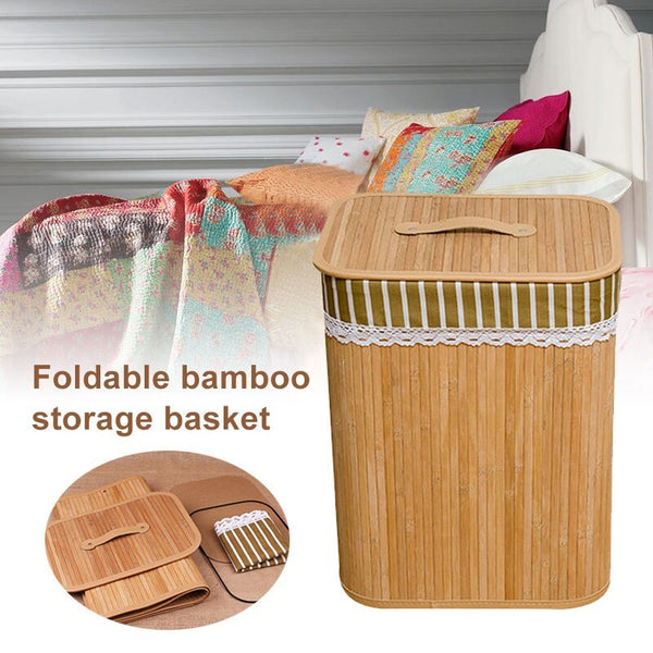 Foldable bamboo storage basket