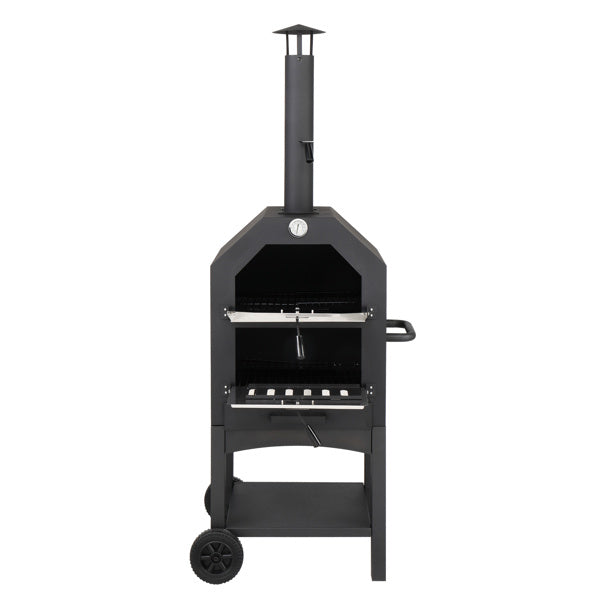 Freestanding Carbon Grill With Chimney, Wheels, Pizza Stone, And Pizza Shovel