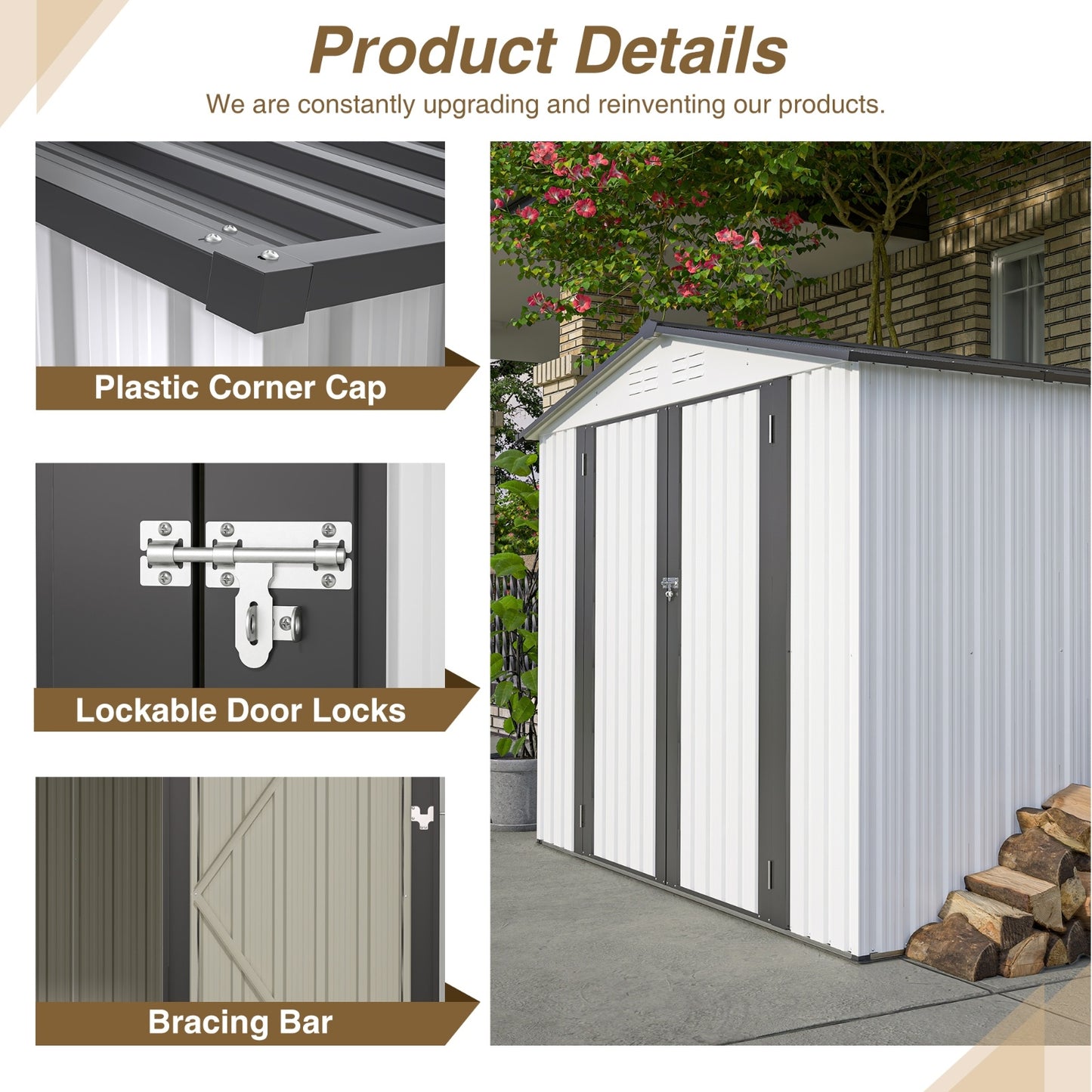 8 X 6 Ft Outdoor Storage Shed, All Weather Metal Sheds With 2 Lockable Doors, Tool Shed For Garden,