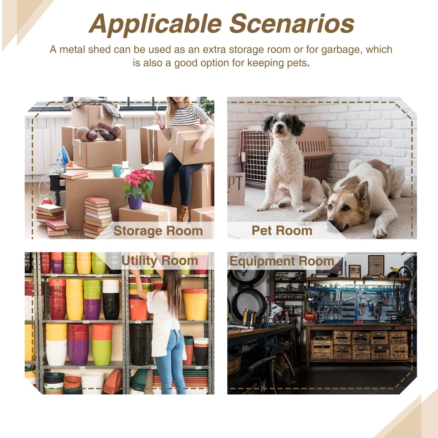 8 X 6 Ft Outdoor Storage Shed, All Weather Metal Sheds With 2 Lockable Doors, Tool Shed For Garden,