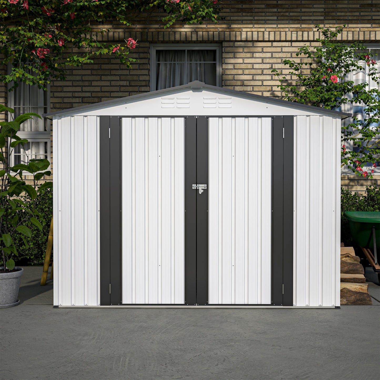 8 X 6 Ft Outdoor Storage Shed, All Weather Metal Sheds With 2 Lockable Doors, Tool Shed For Garden,
