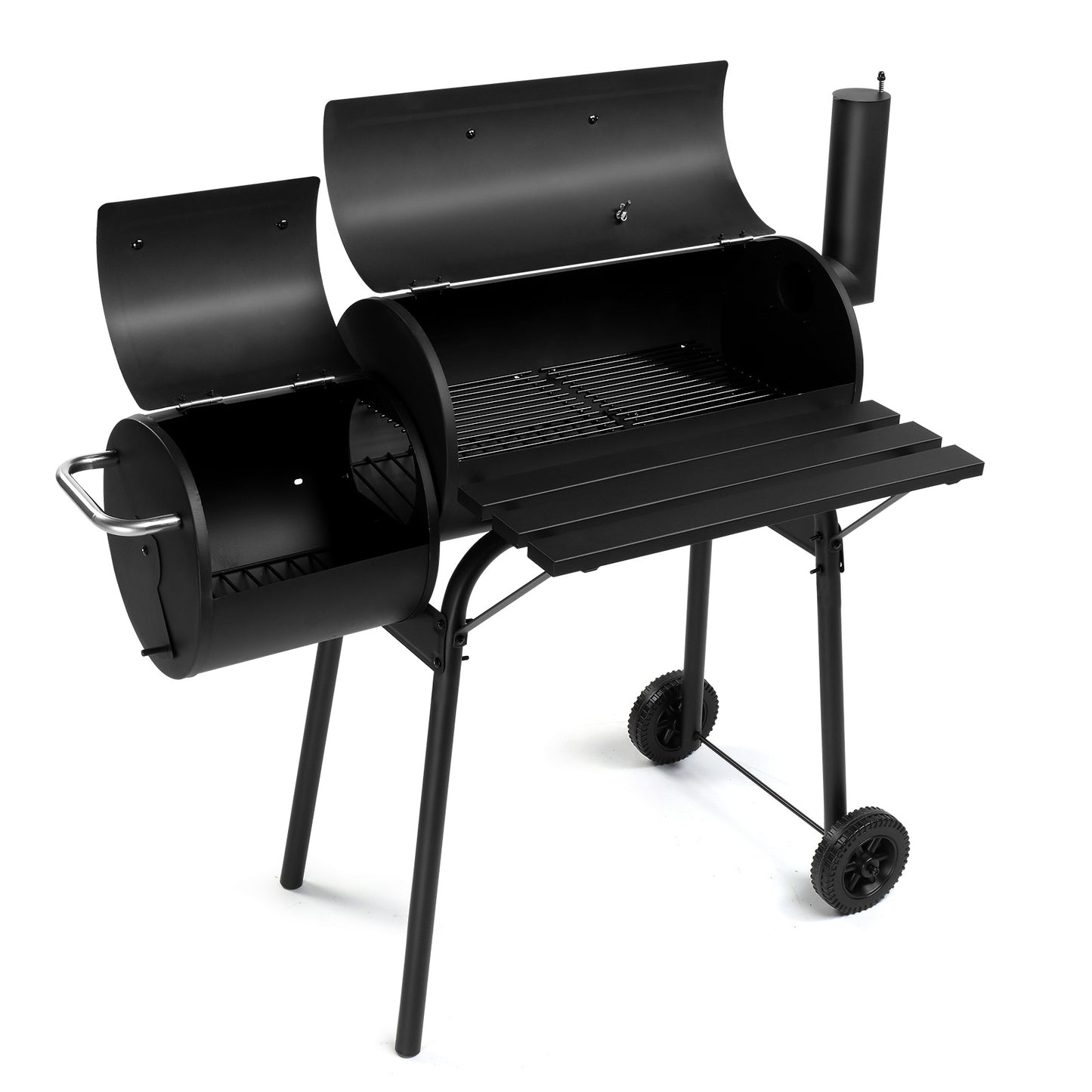 111x54x93cm Black, Double Cylinder, Wheeled, Smoked, Charcoal Grill