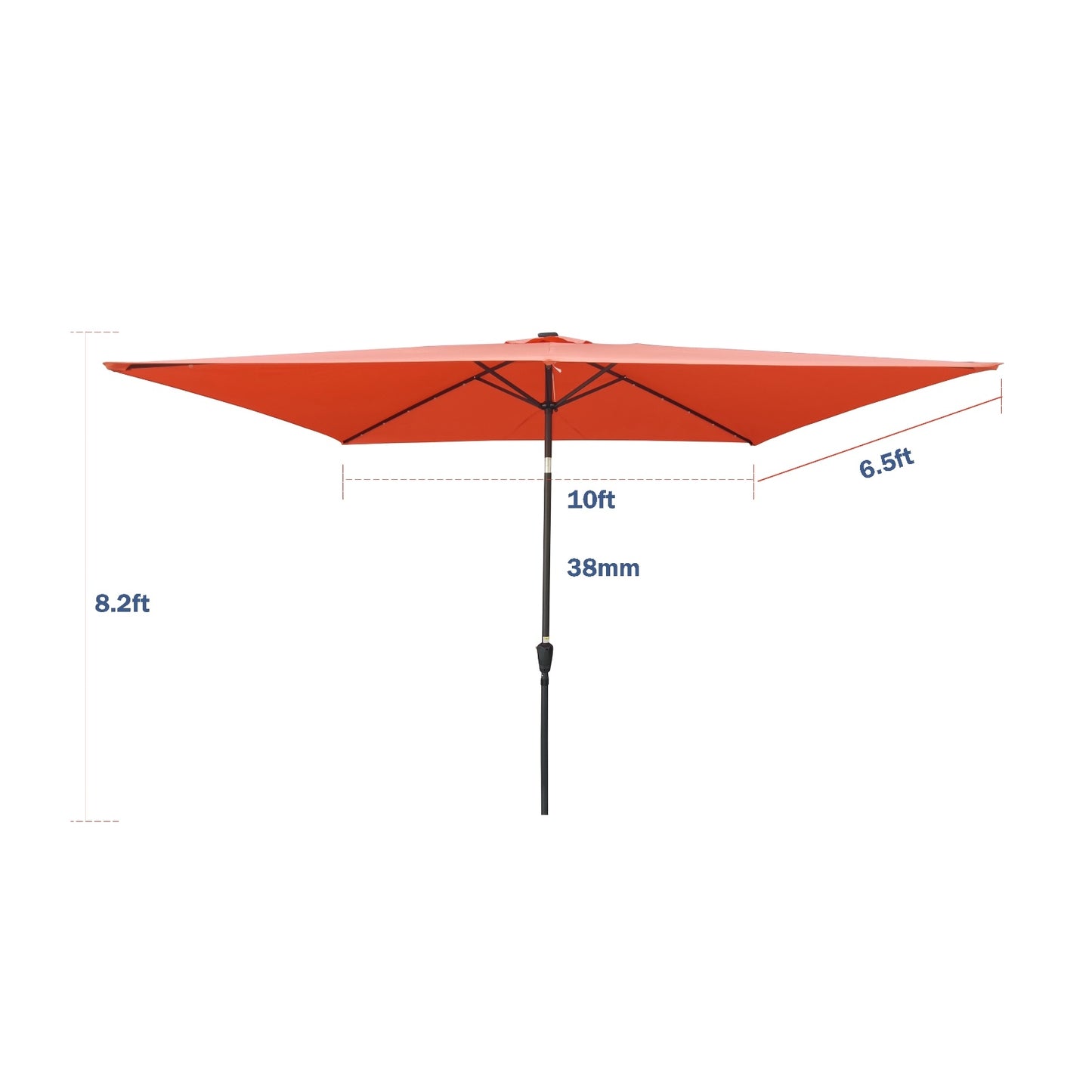 10x6.5ft Rectangular Patio Solar LED Umbrella With Crank And Push Button Tilt