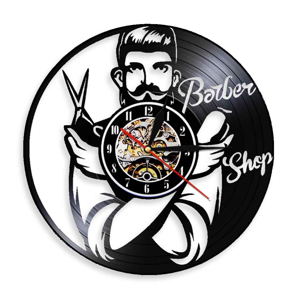Black Gum Wall Clock Barber Gentleman Beard Vinyl