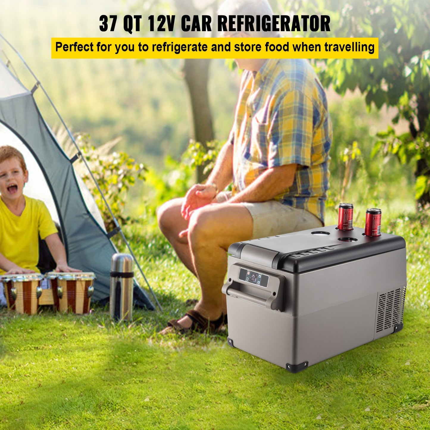 Portable Refrigerator 37 Quart(35 Liter),12 Volt Refrigerator App Control(-4℉~68℉), Car Refrigerator Dual Zone With 12/24v DC & 110-240v AC For Camping, Travel, Fishing, Outdoor Or Home Use