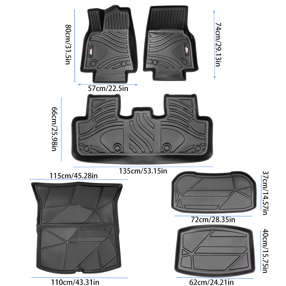 All-Weather TPE Floor Mats For Tesla Model Y 2021-2022 - Waterproof, Anti-Slip, Full Coverage Car Floor Liners 6 PCS Set