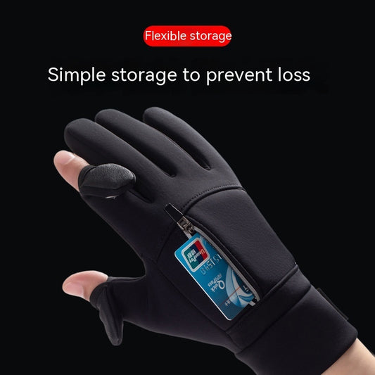 Outdoor Cycling Sports Anti-slip Leakage Two Finger Touch Screen Thickened Fishing Riding Gloves