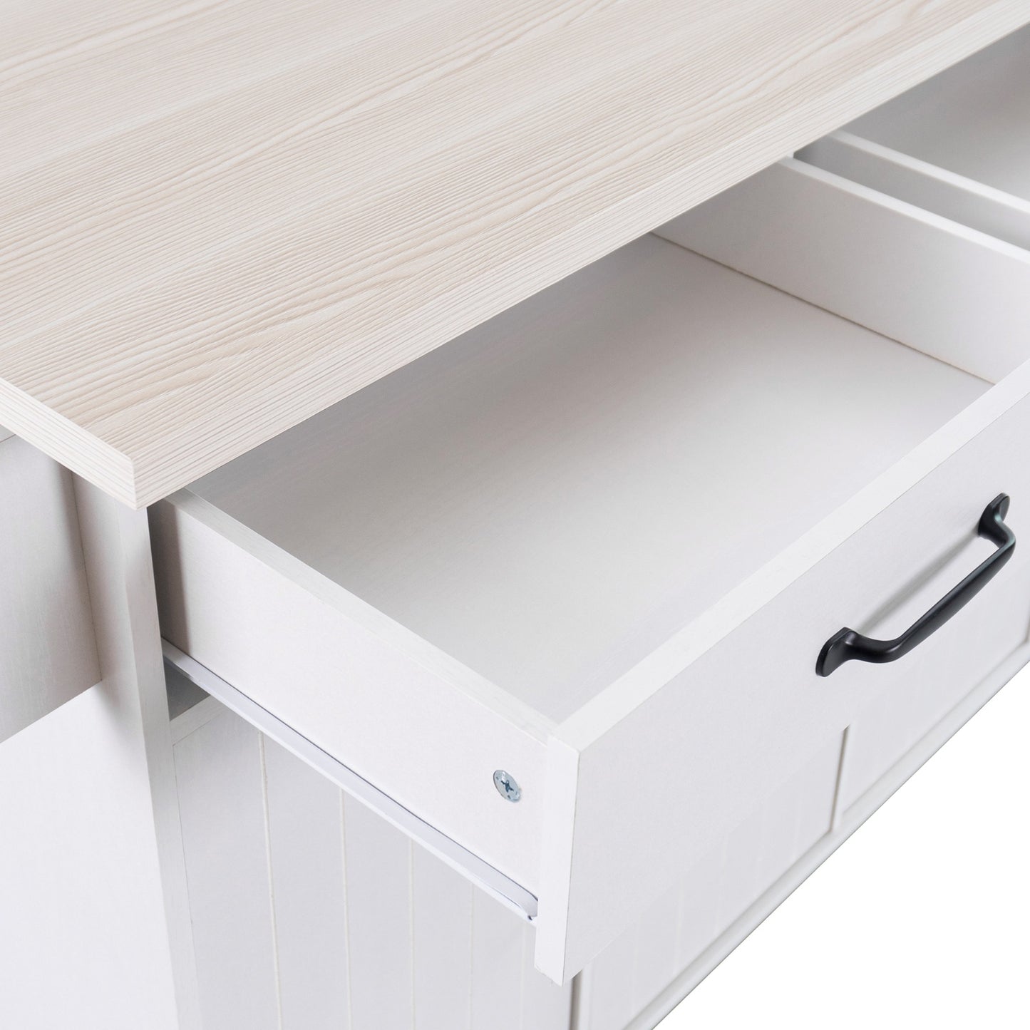 K K Kitchen Island With Trash Can Storage Cabinet, Kitchen Cart With Drop Leaf, Spice Rack, Towel Ra