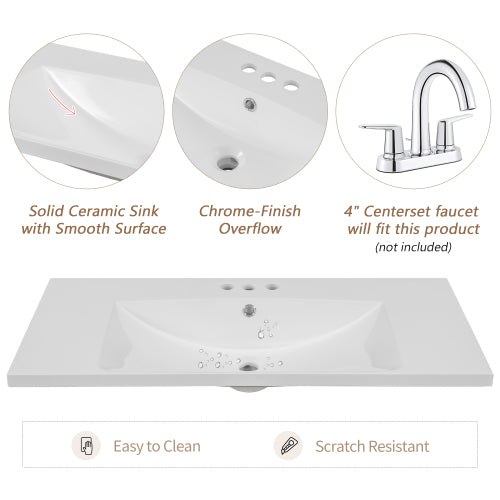 36 Bathroom Vanity With Sink, One Cabinet And Three Drawers, Solid Wood And MDF Board,