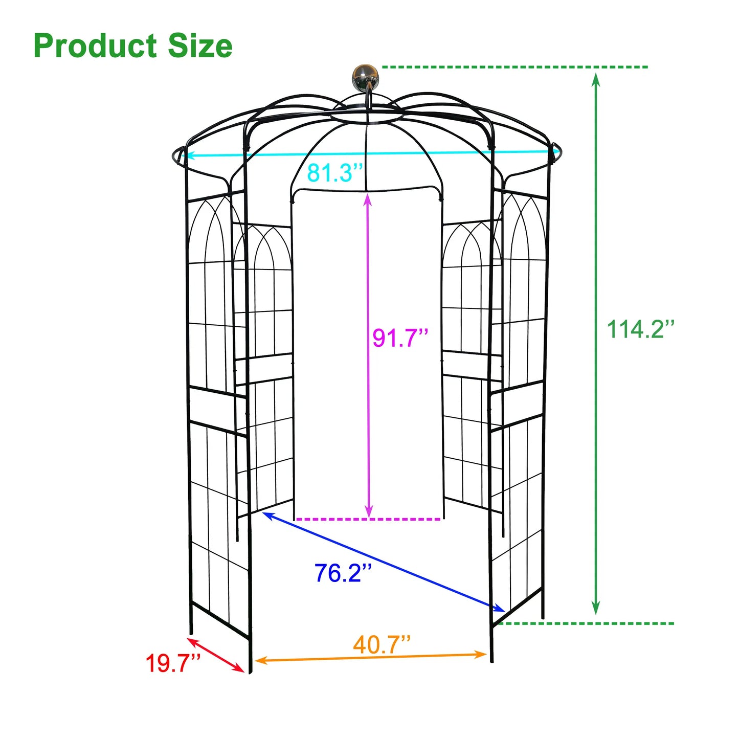 Metal Garden Arch Iron Garden Arbors Gazebo Dia81.3'' X 114.2'' High Birdcage Shape Pergola Pavilion For Wedding Ceremony Outdoor