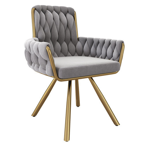 Velvet Dining Chair, Armchair, Single Luxurious Living Room And Bedroom Swivel Chair, Leisure Swivel Chair With Four Metal Support Legs, Gray