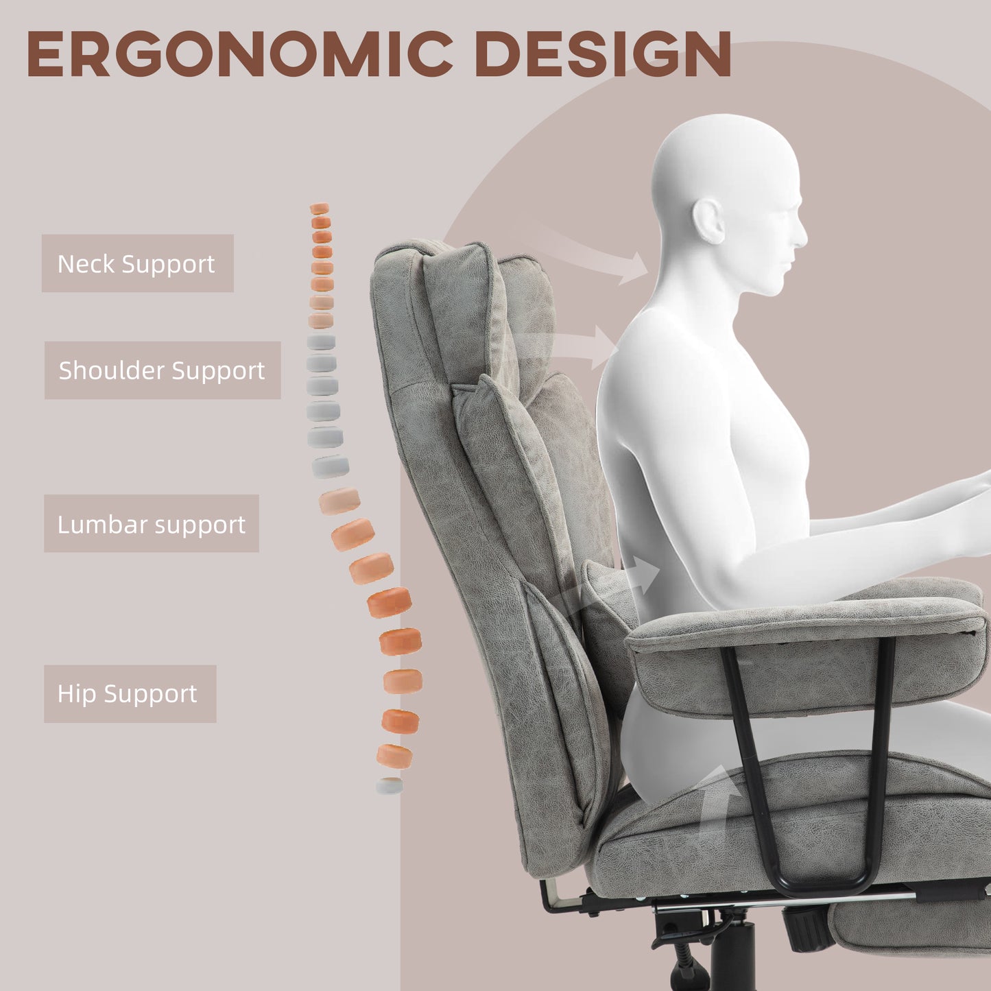 396lbs. Big and Tall Office Chair, Executive Office Chair with Footrest, Lumbar Support, and Reclining Function, Gray