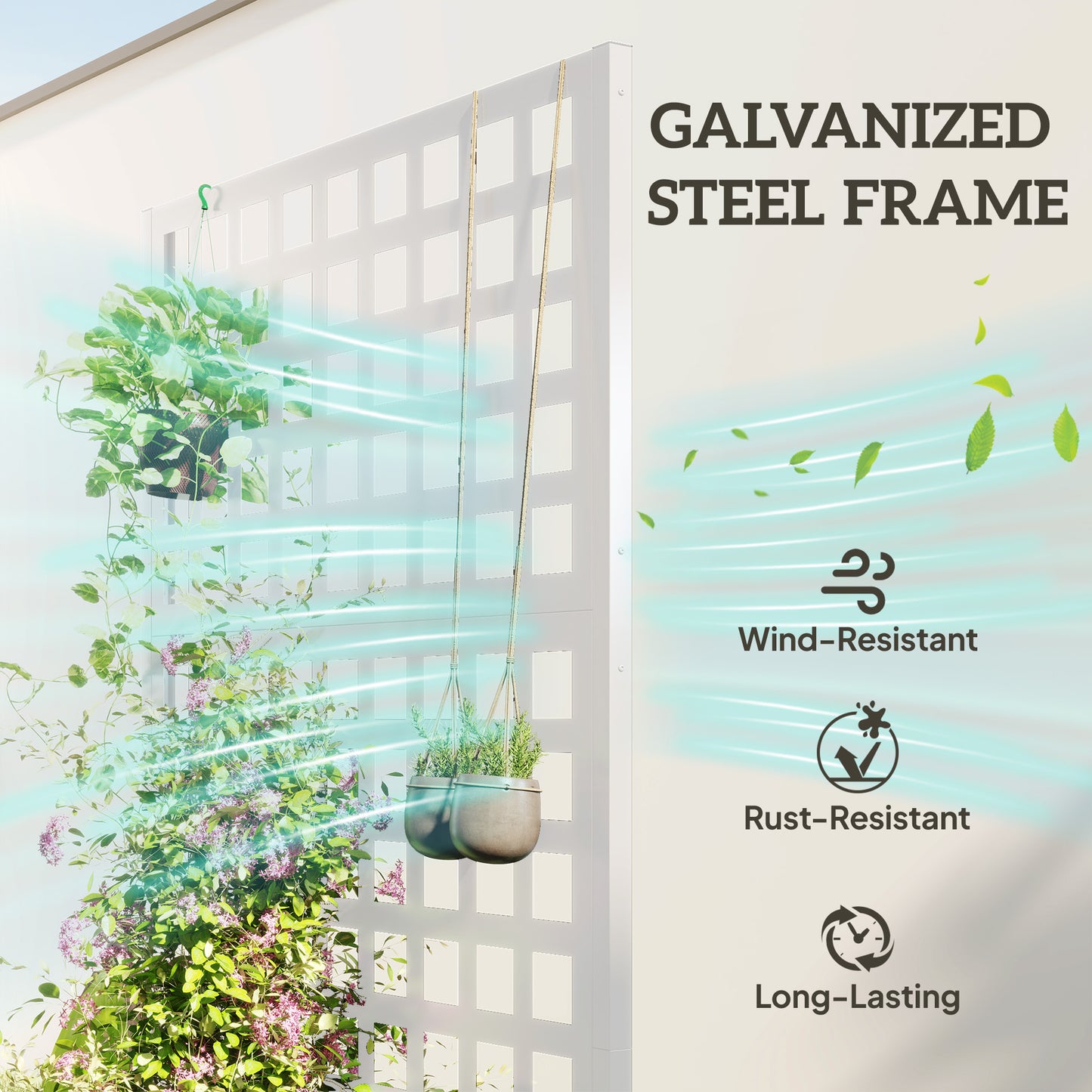 Galvanized Raised Garden Bed Planter Box with Trellis for Climbing Plants, Vegetable, Vines, 35" x 16" x 70", White