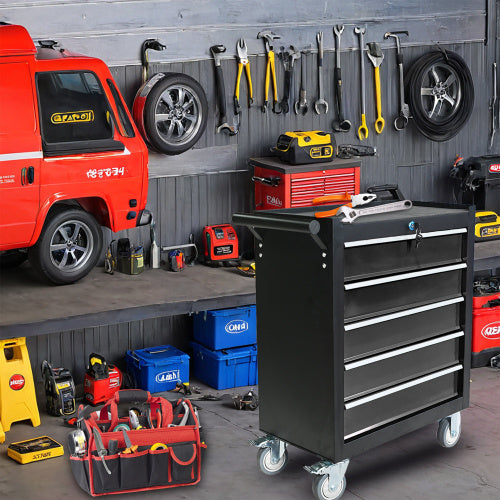 Five-Drawer Rolling Tool Chest With Wheels, Detachable Cabinet Storage Tool Box With Drawers, Metal Tool Cart With Toolbox For Garage Workshop Warehouse